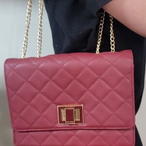 Steve Madden Quilted Red Chain Shoulder Bag